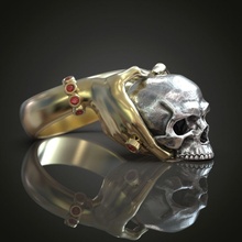 anel mãos crânio joalheria ouro prata imprimível esterlina branco jóia jóias noivado Casamento mão osso cabeça rubi oxidado argolas 3d print model - Mito3D