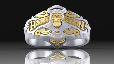 ring harley davidson motors silver gold luxury printable printer 3d jewel 3djewelry jewellery platinum jewelry skull rings speed motorcycle 3d print model - Mito3D