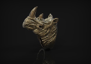 anel cabeça de rinoceronte jóias ouro da forma sterling diamante casamento printable platina anéis animais prata gem brilhantes moda beleza vintag 3d print model - Mito3D