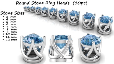ring heads type 4 - 10pc silver printable diamond jewel ringheads collet platinum bracelate canada stoneheads collets wedding accessorie roundstones engagement studs jewellery jewelry rings 3d print model - Mito3D