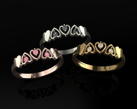 ring hearts jewelry gems jewerly heart gold silver whitegold printable rings 3d print model - Mito3D