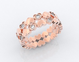 anillo de corazones, diamantes, rubíes 109 la joyería 3dprinted diseño moda oro joya impresión printabl imprimible creación prototipos los anillos plata corazones diamantes 3d print model - Mito3D