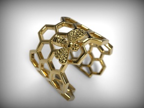 bague rayon miel abeille chéri or argent platine apiculture rose bijoux belle anneaux 3d print model - Mito3D