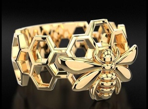 anel favos mel on abelha senta 705 3dprinted projeto moda ouro dourado jóia jóias joalheria impressão imprimível prototipagem argolas 3d print model - Mito3D