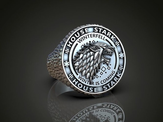 ring house stark winterfell thrones fun art coat of arms game jon snow rings jewelry jewellery jewel toys arya silver printable gold sansa westeros cersei lannister 3d print model - Mito3D