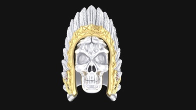 anel indiano crânio moda homem prata oeste tradicional Chingachgook penas imprimível Setas flechas Guerreiro esmeralda diamante ouro joalheria argolas entrar 3d print model - Mito3D