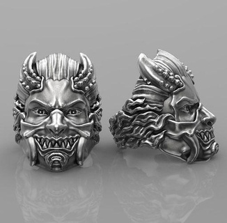 ring japanese demon head creature satan skull jewelry jewelery jewellery printable japan woman human silver lucifer samurai evil rings 3d print model - Mito3D