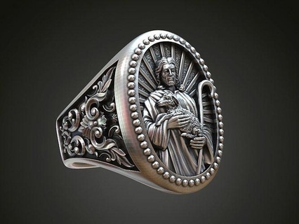ring jesus christ holding lamb jewelry silver religious christian jewellery sheep catholic rings 3d print model - Mito3D