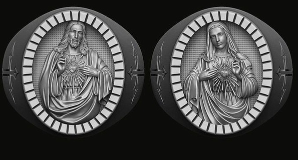 ring jesus mary sacred heart art saint sculpture christianity cross ring religion jewelry rings object catholicism statue jesus bible christian mary virgin design gold silver  3d print model - Mito3D