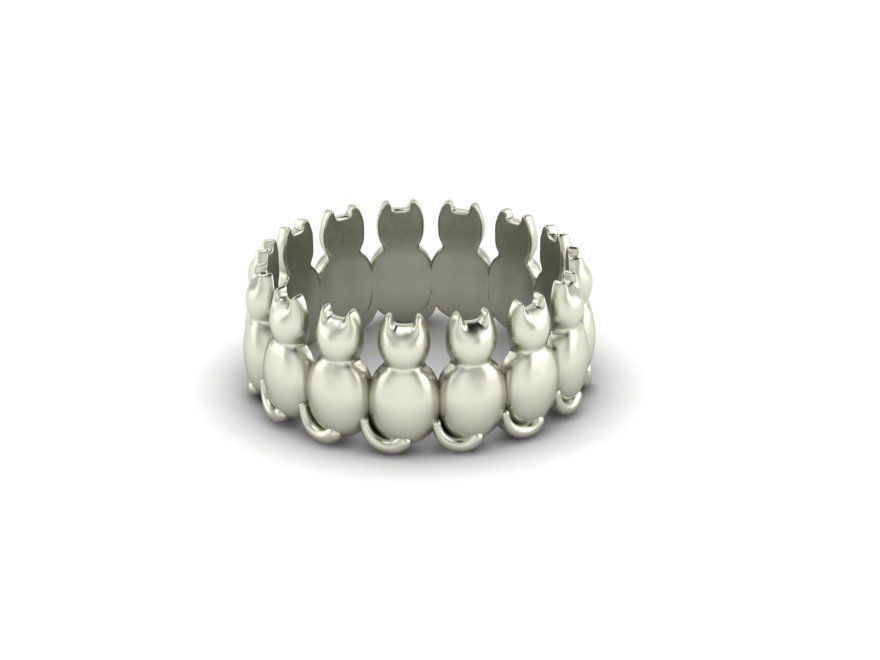 anillo de gatitos la joyería oro 3d modelo blanco verde los anillos 3D print model - Mito3D