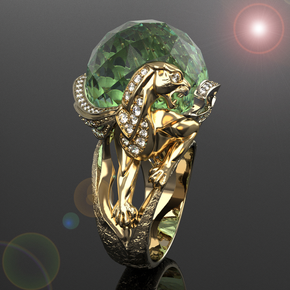 ring löwe schmuck diamant edelsteine gold magerit ringe 3D print model - Mito3D
