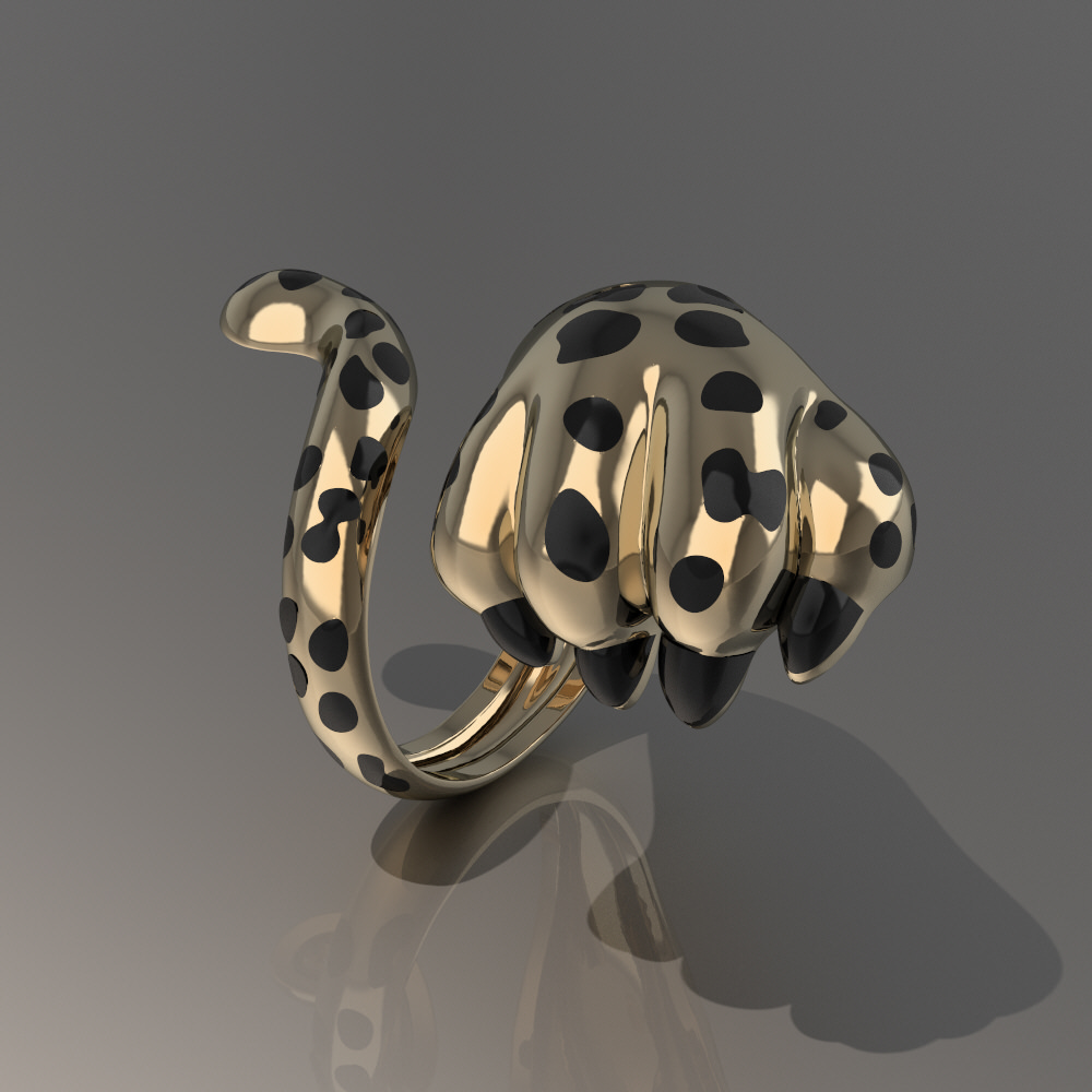 yüzük leopar pençesi takı altın mücevher platin paw emaye 3D print model - Mito3D