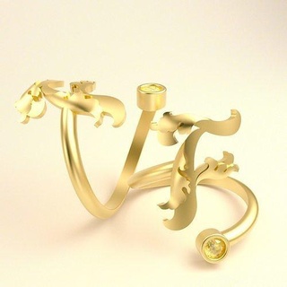ring letter f gold wedding jewelry art engagement diamond jewel gem printable rings 3d print model - Mito3D