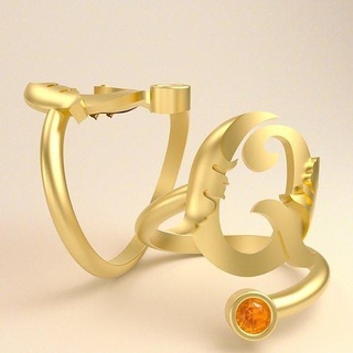 ring letter q gold wedding jewelry engagement art diamond jewel gem rings 3d print model - Mito3D