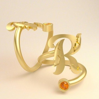 ring letter r gold wedding jewelry engagement love shining art diamond jewel white rings 3d print model - Mito3D