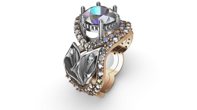 bague lis double diamants 3dprinted conception mode or d'or bijou bijoux impression imprimable prototypage argent blanc Jaune anneaux 3d print model - Mito3D