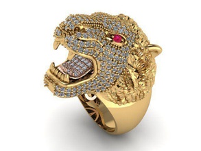 bague lion diamant imprimable bijou bijoux anneaux 3d print model - Mito3D
