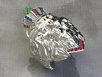 bague Lion Roi mode diamant bijoux imprimable or argent produire anneaux ailé luxe visage bmp mariage boucle d'oreille 3d print model - Mito3D