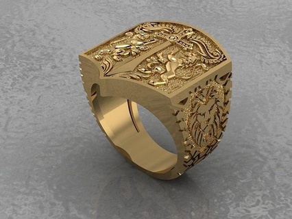 bague lion épée or imprimable hommes animal bijoux diamant chat conception zbrush argent badge squelette anneaux 3d print model - Mito3D
