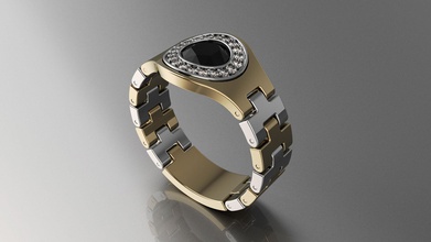 anel de homem 07 09 jóias relógio em tempo diamante onyx o preto composto ouro colorido anéis 2 cores 3d print model - Mito3D