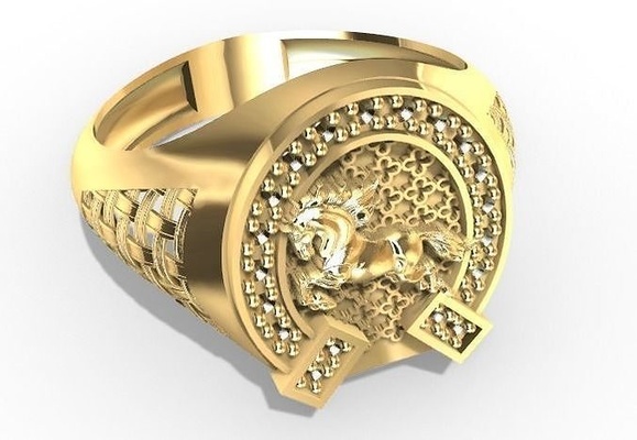 squillare uomo caballo ferro cavallo c3d gioielleria oro stampabile diamante argento anelli gioiello fidanzamento gemma brillante 3d print model - Mito3D