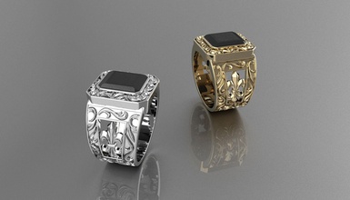 bague homme argent noir bijoux onix gemme anneaux 3d print model - Mito3D
