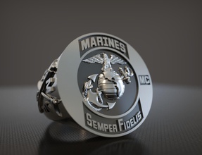 ring marinesoldaten sempre fidelis schmuck silber gold drucken modell ringe druckbar sterling 3d print model - Mito3D