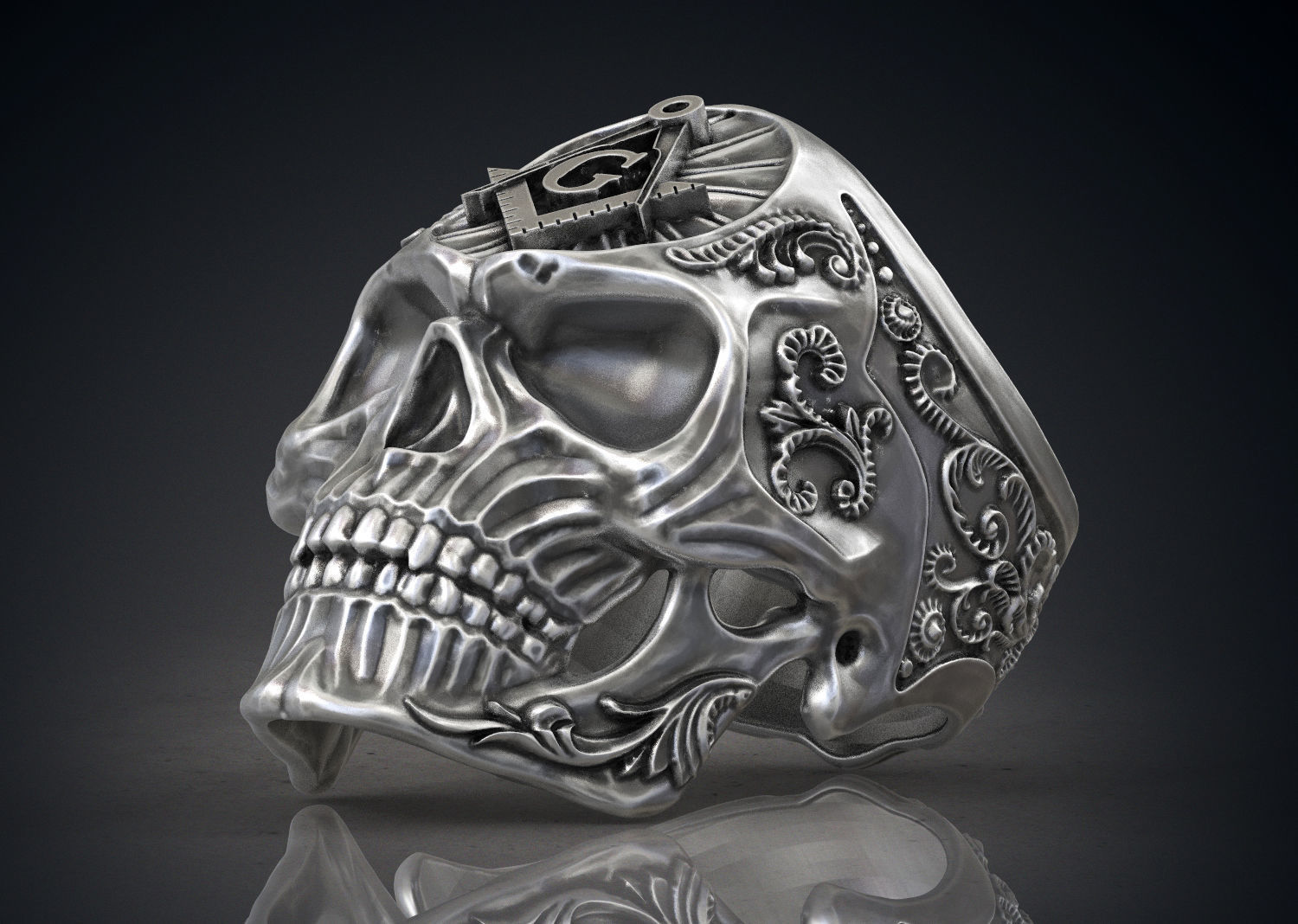 ring masonic skull freemasons stl 3d model printing biker jewelry rings ringskull skullring silver masons illuminati freemasonry mason freemason jewelri jewellery scull 3D print model - Mito3D