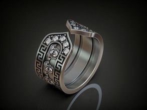 anel meandro górgona medusa ajustável diamante mulheres padronizar jóias Casamento banda prata ouro joalheria argolas 3d print model - Mito3D