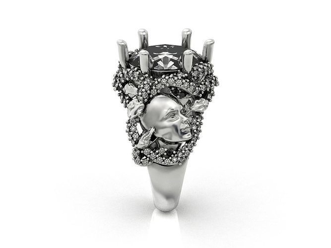 anillo medusa Gorgona piedras serpientes diamante mujer anillos joyería joya 3d modelado creativo diseño Extravagante mítico 3D print model - Mito3D