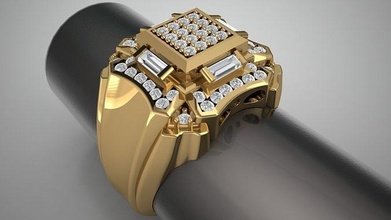 anel homens moda imprimível joalheria ouro engagem platina diamante Casamento jóias noivado brilhante beleza diamantado baguete 3d print model - Mito3D