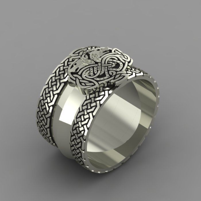 yüzük erkek takı celtic köpekler mücevher Gümüş erkekler religiou nesne yazdırılabilir 3D print model - Mito3D