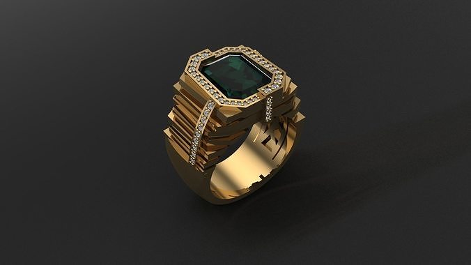 ring men emerald stone jewelry rings gold diamond silver sapphire ruby garnet printable jewellery gem menring gentlemen gemstone green precious design fashion 3D print model - Mito3D