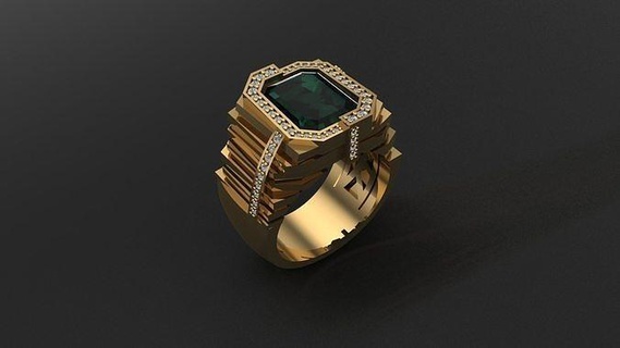 anillo hombres Esmeralda Roca joyería joya anillos oro diamante plata zafiro rubí granate imprimible menring caballeros piedra preciosa verde precioso diseño Moda 3d print model - Mito3D