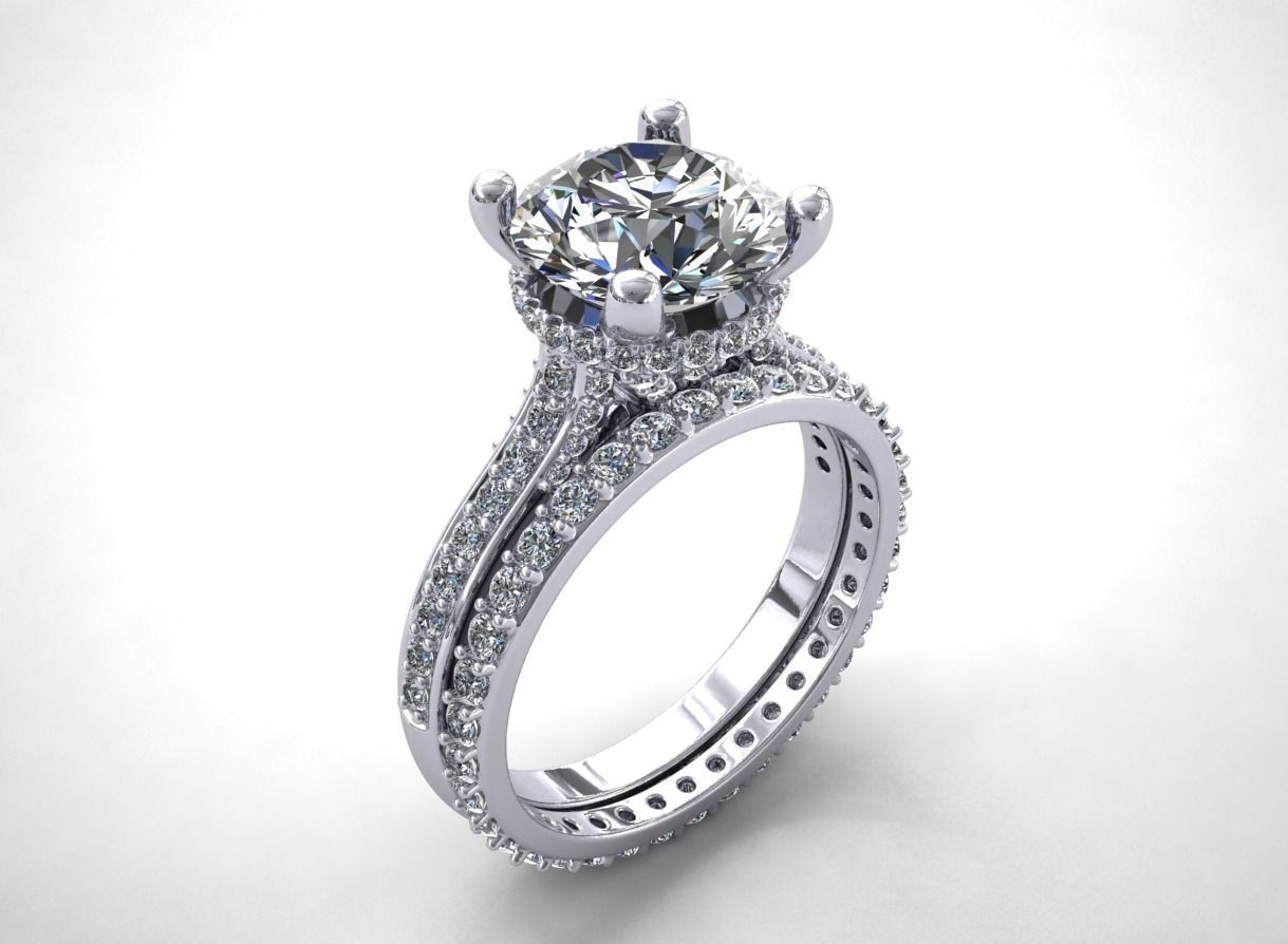 anillo modelo diamante compromiso conjunto oro banda canalla joyería joya anillos 3D print model - Mito3D