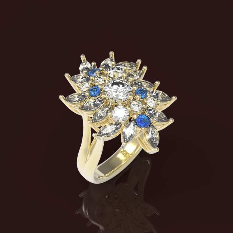 anillo de la mañana del ramo joyería oro flores a moda los diamantes anillos 3D print model - Mito3D