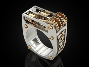 anillo motor pistón cilindro patrones joyería joya impresión 3dprinted imprimible anillos diseño oro prototipos plata motociclista ennegrecimiento 3d print model - Mito3D