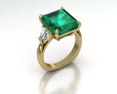 anel n33 noivado Casamento ouro imprimível jóias casamento luxo diamante esmeralda baguete 3gems verde platina amarelo prata brilhante brilhando moda solitário joalheria argolas 3d print model - Mito3D