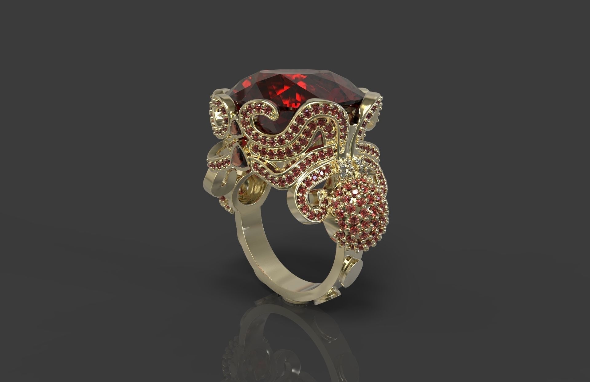 ring octopus diamond gemstone gems emerald sapphire topaz amethyst gem jewel jewelry diamonds brilliant gold platinum silver zbrush sculpt rings 3D print model - Mito3D