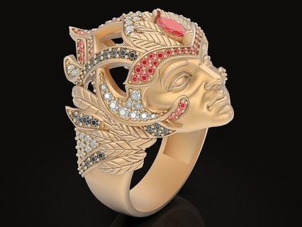 bague oiseau homme sculpture bijoux or visage art imprimable sterling mode belle bijou argent masque diamant luxe beauté anneaux 3d print model - Mito3D