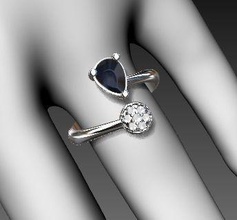 anel aberto diamante saphire jóias de prata da forma printable ouro anéis vestuário engagem o engajamento brilhantes sterling pedra safira ruby noivado diamant 3d print model - Mito3D