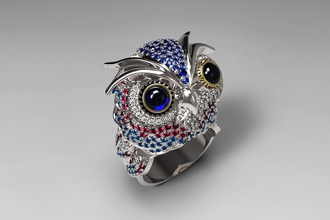 bague hibou impression 3d bijoux owl de l'anneau or d'argent le platine en la livre sterling diamant imprimable gem mode les anneaux 3d print model - Mito3D