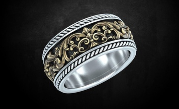 anel de padrões duas cores muito bonitas 259 jóias 3dprinted o design a moda ouro jóia imprimir printabl printable impressão prototipagem anéis prata 3d print model - Mito3D