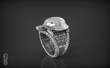 anillo paz tortuga joya joyería plata símbolo oro esculpir realista zbrush anillos imprimible libertad enojado único diseño anti guerra militar casco 3d print model - Mito3D