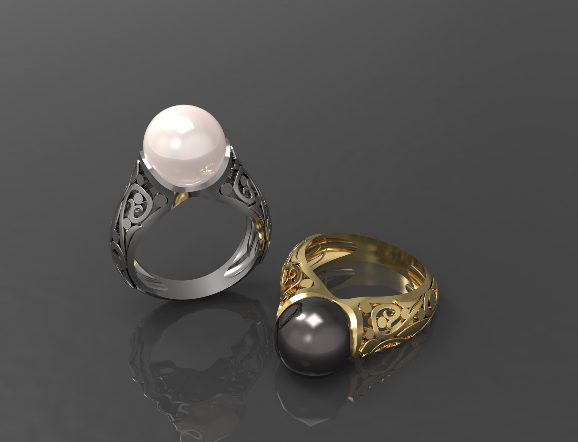 anel pérola joalheria ouro prata bola gema riqueza jóia imprimível diamante noivado preto argolas 3D print model - Mito3D