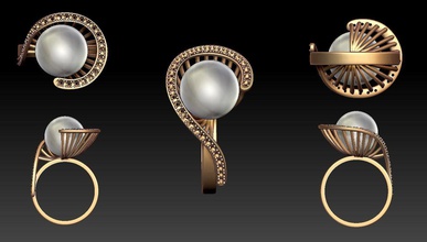 anello perla gioielli gemme gemma di fidanzamento oro diamante stampabile gioiello anelli 3d print model - Mito3D