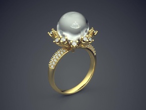 ring pearl 2597 gold jewel jewellery jewelry rings wedding engagement diamond brilliant cad gem platinum printable silver detail design 3d print model - Mito3D