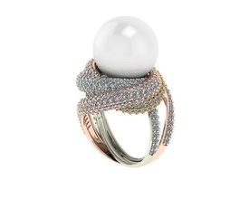 bague perle carr modèle impression 3d diamants bijoux argent gemme diamant sterling platine or anneaux mer 3d print model - Mito3D