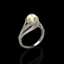 women ring pearl diamonds 3dm stl diamond engagement gem gold jewel jewelry jewellery printable wedding black wax rings 3d print model - Mito3D