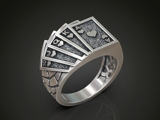 anillo jugando tarjetas pocker corazones royal enjuagar joyería joya imprimible oro anillos plata casino 3d print model - Mito3D